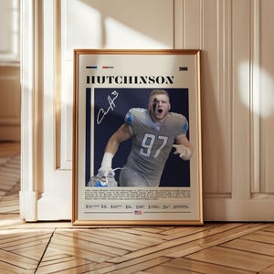 Aidan Hutchinson Poster, Detroit Lions Print, NFL Wall Art, Football Player Poster, Lions Fan Gift, Sports Bedroom Decor, Hutchinson Art