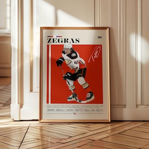 Trevor Zegras Poster, Chicago Blackhawks Poster, NHL Poster, Hockey Poster, Sports Poster, Mid-Century Modern, Sports Bedroom Posters