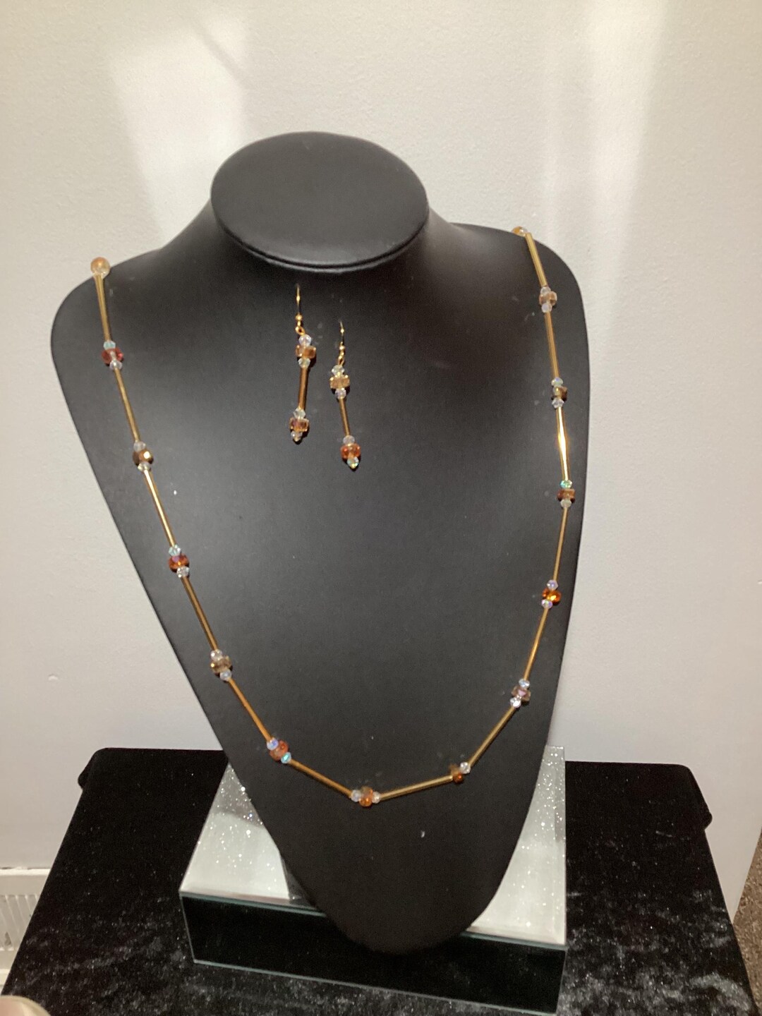 Tubular Gold and Crystal Necklace and Earrings - Etsy