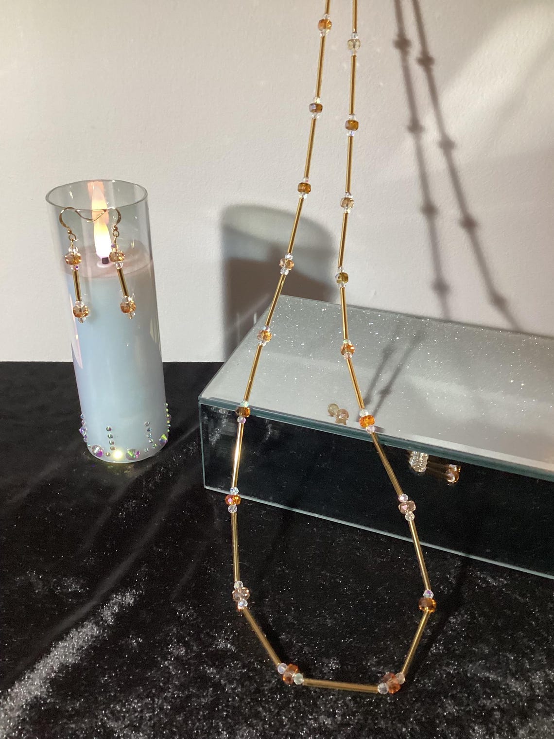 Tubular Gold and Crystal Necklace and Earrings - Etsy