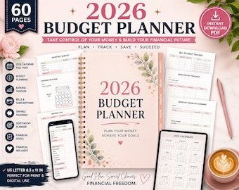 2026 Budget Planner | 60-Page Financial Tracker (Digital PDF)