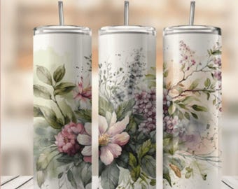 Envoltura para vaso con diseño floral de primavera PNG – Diseño de sublimación para vaso delgado de 20 oz – Envoltura recta y cónica