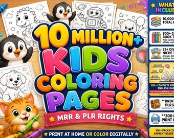 Coloring Pages Mega Bundle PLR MRR | KDP Commercial Use Printables Digital Download