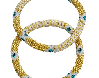 Conjunto de pulseras de crochet con cuentas de semillas estilo bohemio: joyería nepalí hecha a mano