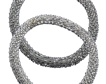 Set of 2 Boho Seed Bead Crochet Bracelet Set: Handmade Nepal Glass Jewelry