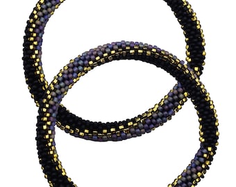 Boho Seed Bead Crochet Bracelet Set: Handmade Nepal Glass Jewelry Set of 2