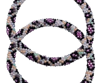 Boho Seed Bead Crochet Bracelet Set: Handmade Nepal Glass Jewelry Set of 2