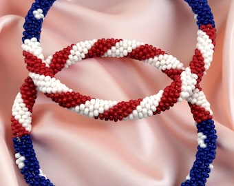 Boho Seed Bead Crochet Bracelet Set: Handmade Nepal Glass Jewelry Set of 2