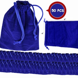 Blue Velvet Drawstring Bags 4x6: Jewelry Gift Pouches, Party Favors - 50 Pcs