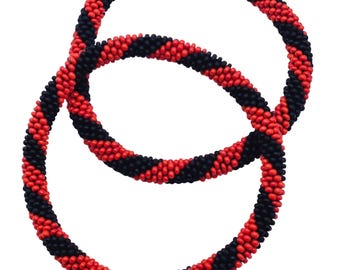 Boho Nepal Glass Seed Bead Crochet Bracelets: Handmade Set of 2