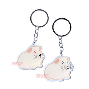 Crème Beige Cavia Sleutelhanger | Cartoon Cavia Ras Bedel | Cute Kawaii Dieren Kado | Acrylic Dubbelzijdige Hanger Cadeau