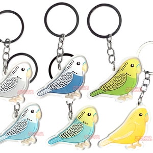 Grasparkiet Sleutelhanger | Parkiet Cartoon Vogel Ras Bedel | Cute Kawaii Dieren Kado | Acrylic Dubbelzijdige Hanger Cadeau