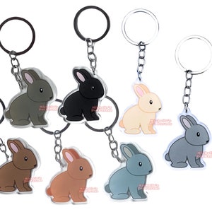 Dwergkonijn Sleutelhanger | Cartoon Konijn Ras Bedel | Cute Kawaii Dieren Kado | Acrylic Dubbelzijdige Hanger Cadeau