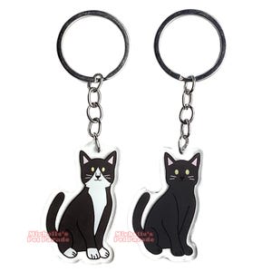Europees Korthaar Kat Zwart Tuxedo Sleutelhanger | Cartoon Kitten Ras Bedel | Cute Kawaii Dieren Kado | Acrylic Dubbelzijdige Hanger Cadeau