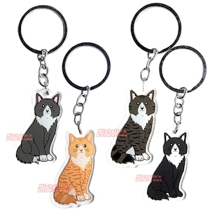 Langharige Kat Maine Coon Sleutelhanger | Cartoon Kitten Ras Bedel | Cute Kawaii Dieren Kado | Acrylic Dubbelzijdige Hanger Cadeau