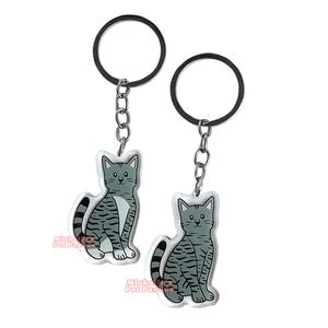 Cypers Grijs Kat Sleutelhanger | Cartoon Kitten Ras Bedel | Cute Kawaii Dieren Kado | Acrylic Dubbelzijdige Hanger Cadeau