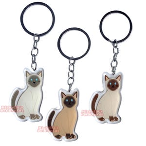 Siamees Kat Sleutelhanger | Cartoon Kitten Ras Bedel | Cute Kawaii Dieren Kado | Acrylic Dubbelzijdige Hanger Cadeau
