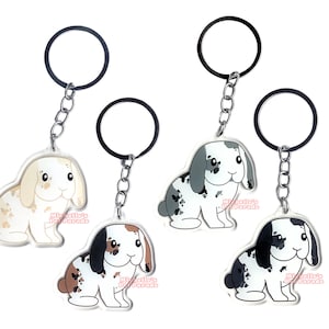 Bont Hangoor Konijn Gevlekt Sleutelhanger | Cartoon Konijn Ras Bedel | Cute Kawaii Dieren Kado | Acrylic Dubbelzijdige Hanger Cadeau