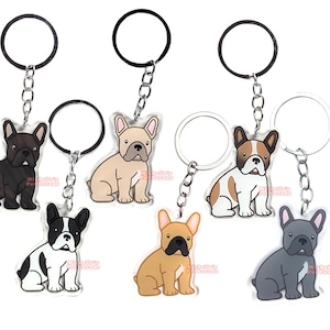 Franse Bulldog Hond Sleutelhanger | Cartoon Frenchie Honden Ras Bedel | Cute Kawaii Puppy Dieren Kado | Acrylic Dubbelzijdige Hanger Cadeau