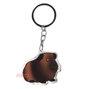 Brindle Cavia Sleutelhanger | Cartoon Cavia Ras Bedel | Cute Kawaii Dieren Kado | Acrylic Dubbelzijdige Hanger Cadeau