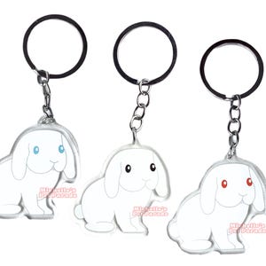 Wit Albino Hangoor Konijn Sleutelhanger | Cartoon Konijn Ras Bedel | Cute Kawaii Dieren Kado | Acrylic Dubbelzijdige Hanger Cadeau