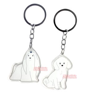Maltezer Bichon Frise Hond Sleutelhanger | Cartoon Honden Ras Bedel | Cute Kawaii Puppy Dieren Kado | Acrylic Dubbelzijdige Hanger Cadeau