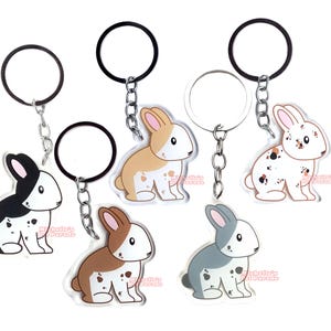 Dwergkonijn Bont Gevlekt Sleutelhanger | Cartoon Konijn Ras Bedel | Cute Kawaii Dieren Kado | Acrylic Dubbelzijdige Hanger Cadeau