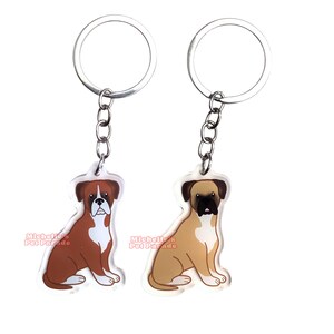 Boxer Hond Sleutelhanger | Cartoon Puppy Ras Bedel | Cute Kawaii Dieren Kado | Acrylic Dubbelzijdige Hanger Cadeau