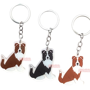 Border Collie Hond Sleutelhanger | Cartoon Puppy Ras Bedel | Cute Kawaii Dieren Kado | Acrylic Dubbelzijdige Hanger Cadeau