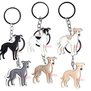 Whippet / Greyhound Wind Hond Sleutelhanger | Cartoon Honden Ras Bedel | Cute Kawaii Puppy Dieren Kado | Acrylic Dubbelzijdige Hanger Cadeau