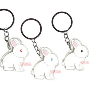 Pooltje Dwergkonijn Sleutelhanger | Cartoon Konijn Ras Bedel | Cute Kawaii Dieren Kado | Acrylic Dubbelzijdige Hanger Cadeau