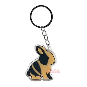 Harlekijn Japanner Dwergkonijn Sleutelhanger | Cartoon Konijn Ras Bedel | Cute Kawaii Dieren Kado | Acrylic Dubbelzijdige Hanger Cadeau