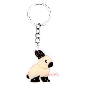 Rus Dwergkonijn Sleutelhanger | Cartoon Konijn Ras Bedel | Cute Kawaii Dieren Kado | Acrylic Dubbelzijdige Hanger Cadeau