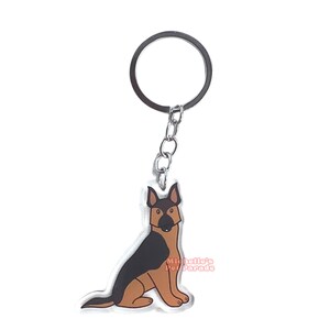Duitse Herder Hond Sleutelhanger | Cartoon Honden Ras Bedel | Cute Kawaii Puppy Dieren Kado | Acrylic Dubbelzijdige Hanger Cadeau