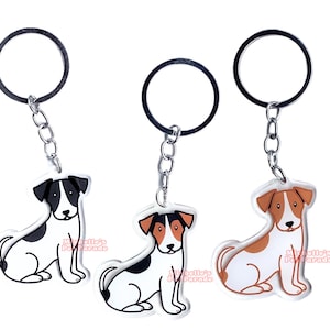 Jack Russell Terrier Hond Sleutelhanger | Cartoon Honden Ras Bedel | Cute Kawaii Puppy Dieren Kado | Acrylic Dubbelzijdige Hanger Cadeau