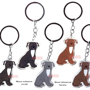 Pitbull Stafford Hond Sleutelhanger | Cartoon Bully Staffy Honden Ras Bedel | Cute Kawaii Puppy Dieren Kado | Acrylic Hanger Cadeau