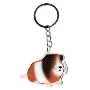 Tricolor Cavia Sleutelhanger | Cartoon Cavia Ras Bedel | Cute Kawaii Dieren Kado | Acrylic Dubbelzijdige Hanger Cadeau
