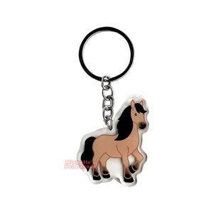 Wildkleur Dun Paard Sleutelhanger | Cartoon Paarden Ras Bedel | Cute Kawaii Dieren Kado | Acrylic Dubbelzijdige Hanger Cadeau