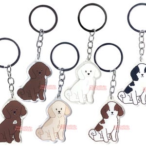 Boomer / Poedel Hond Sleutelhanger | Cartoon Honden Ras Bedel | Cute Kawaii Puppy Dieren Kado | Acrylic Dubbelzijdige Hanger Cadeau