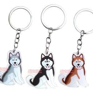 Husky Malamute Hond Sleutelhanger | Cartoon Puppy Ras Bedel | Cute Kawaii Dieren Kado | Acrylic Dubbelzijdige Hanger Cadeau
