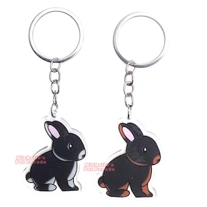 Otter Dwergkonijn Sleutelhanger | Cartoon Tan Konijn Ras Bedel | Cute Kawaii Dieren Kado | Acrylic Dubbelzijdige Hanger Cadeau