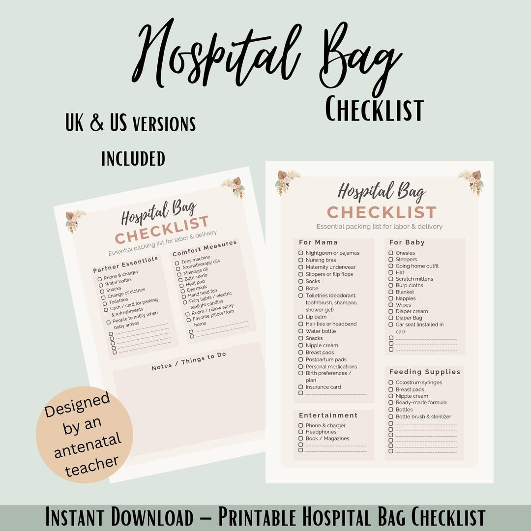 Hospital Bag Printable | What to Pack for Labour & Birth | Baby Packing ...