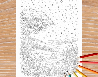 Remembrance Garden Colouring Page | A4 Printable Adult Coloring | Baby Loss, Miscarriage, Childloss, Grief Support | Celestial Night Garden