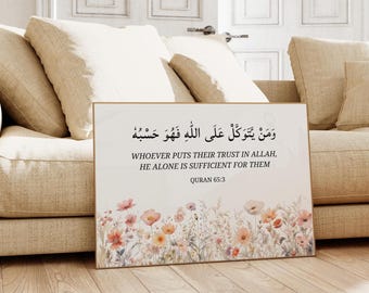 Quote Quran 65:3 Islamic Wall Art, Quran Verse Print, Islamic Home Decor, Inspirational Islamic Poster Gift Muslim Room, Digital Download