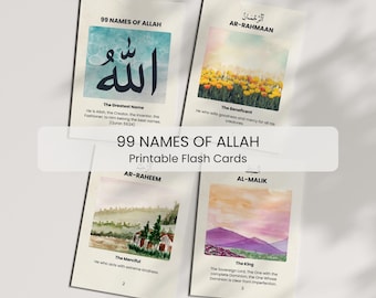Tarjetas de los 99 nombres de Alá, tarjetas de Asmaul Husna, tarjetas islámicas imprimibles, tarjetas de oración Dua, regalos islámicos, tarjetas de Dua islámicas, Corán