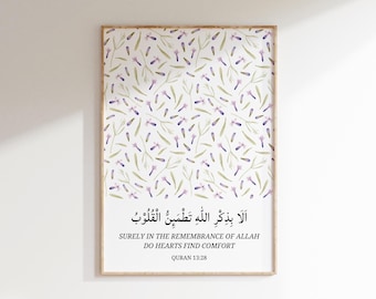 Quote Quran 13:28 Islamic Wall Art, Quran Verse Print, Islamic Home Decor, Inspirational Islamic Poster Gift Muslim Room, Digital Download