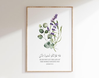 Koran Zitat 35:5 Islamische Wandkunst, Koran Vers Drucke Islamisches Hauptdekor Inspirational Islamisches Poster Geschenk für muslimischen Raum, Digital Download