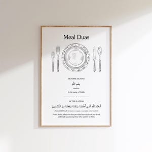 Meal Duas Print Islamic Wall Art, Before and After Eating Supplication Poster, Minimalist Muslim Kitchen Decor, Daily Dua Poster Printable
