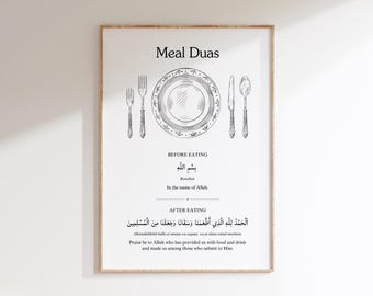 Meal Duas Print Islamic Wall Art, Before and After Eating Supplication Poster, Minimalist Muslim Kitchen Decor, Daily Dua Poster Printable