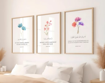 Set of 3 Quran Quotes Islamic Wall Art, Quran Verse, Printable Digital Wall Art, Islamic Wall Decor, Islamic Posters and Prints Islamic Gift